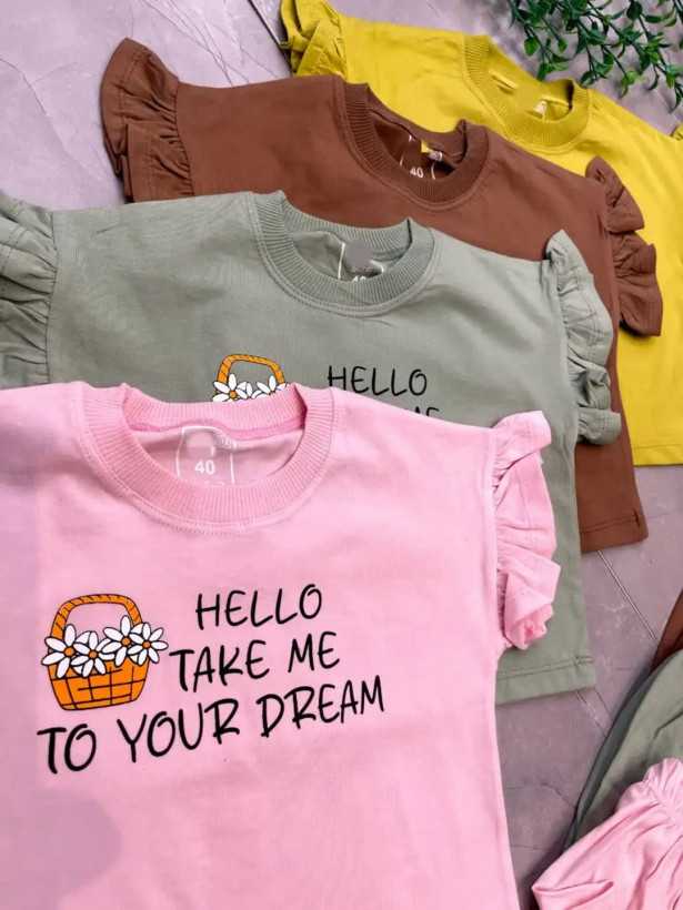 ست کراپ شلوارک دخترانه سایز hello