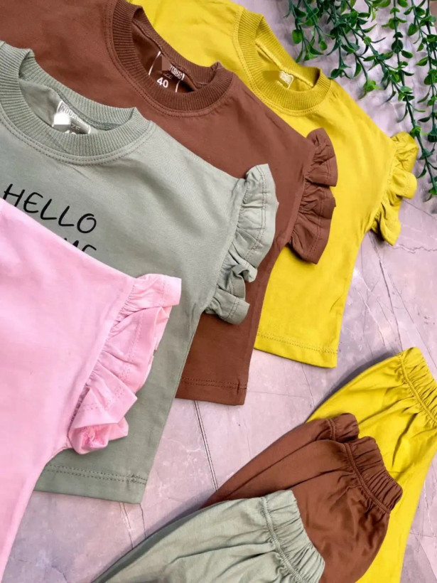 ست کراپ شلوارک دخترانه سایز hello